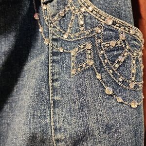 Stylish Blue Denim Jeans with Crystal Accents